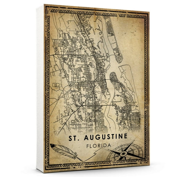 St. Augustine Vintage Map Prints Canvas, Florida Map Art Canvas, Canvas, St. Augustine Map City style vintage Canvas , Canvas Wall Art, Street Map Artwork Canvas