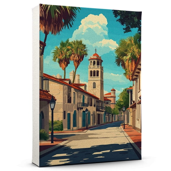St. Augustine Vintage Travel Canvass, Florida Canvas Wall Art, St. Augustine Canvas Wall Art, Florida Wall Art Picture Print Decor - 105AZ1324