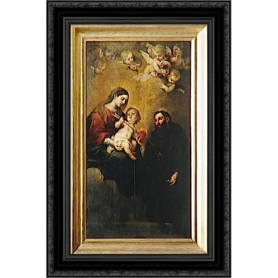 St. Augustine with the Virgin and Child 24x20 Black Ornate Wood Framed Canvas Art by Murillo, Bartolome
