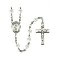 thumbnail image 1 of St. Barbara Silver-Plated Rosary 6mm April Crystal Fire Polished Beads Crucifix Size 1 3/8 x 3/4 medal charm, 1 of 1