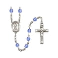 thumbnail image 1 of St. Barbara Silver-Plated Rosary 6mm September Blue Fire Polished Beads Crucifix Size 1 3/8 x 3/4 medal charm, 1 of 1