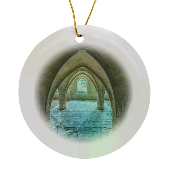 3drose, St. Barbaras Church Ossuary - Czech Republic, Circle Porcelain Ornament