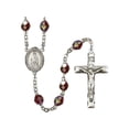 thumbnail image 1 of St. Bartholomew the Apostle Silver-Plated Rosary 7mm January Red Lock Link Aurora Borealis Beads Crucifix 1 3/4 x 1 medal, 1 of 1