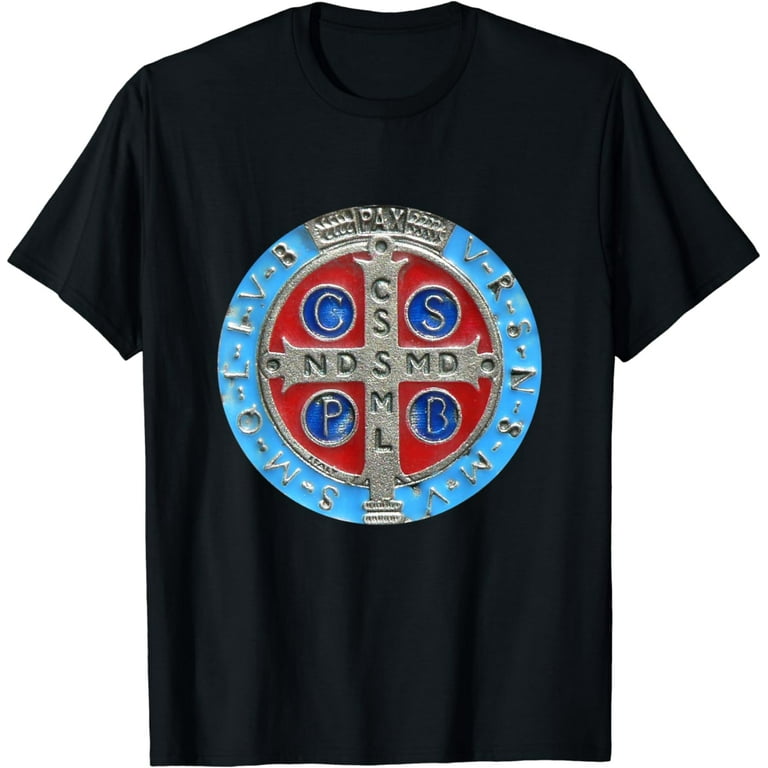 St. Benedict Medal T-Shirt Catholic Saint Cross Prayer Tee St. Benedict Medal T-Shirt Catholic Saint Cross Prayer Tee