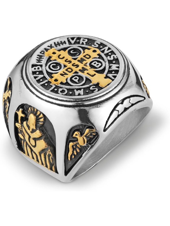 St. Benedict Ring for Men, Exorcist Protection Prayer Ring in Stainless Steel, Comfort Fit Sizes 8-13, Gift for Son, Husband, Boyfriend