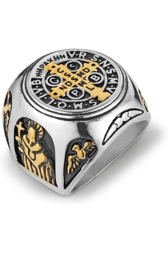 St. Benedict Ring for Men, Exorcist Protection Prayer Ring in Stainless Steel, Comfort Fit Sizes 8-13, Gift for Son, Husband, Boyfriend