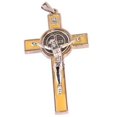 thumbnail image 1 of St. Benedict Rosary crucifix with yellow enamel - Extra Large - Pewter tone g..., 1 of 2
