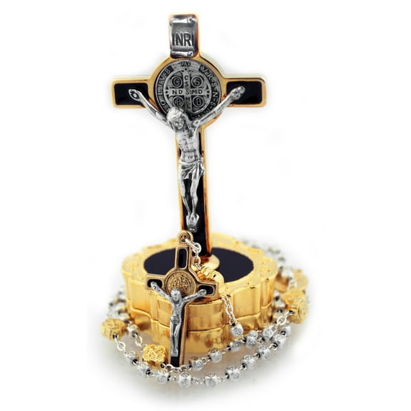 St. Benedict Rosary with Decorative Case and Standing Crucifix