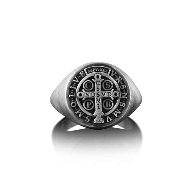 St Benedict Pinky Ring for Men in Sterling Silver, Extraordinary