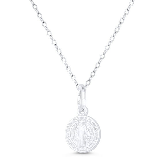 St. Benedict of Nursia & Cross Reversible 10mm (0.4in) Medal Pendant & Chain Necklace in .925 Sterling Silver