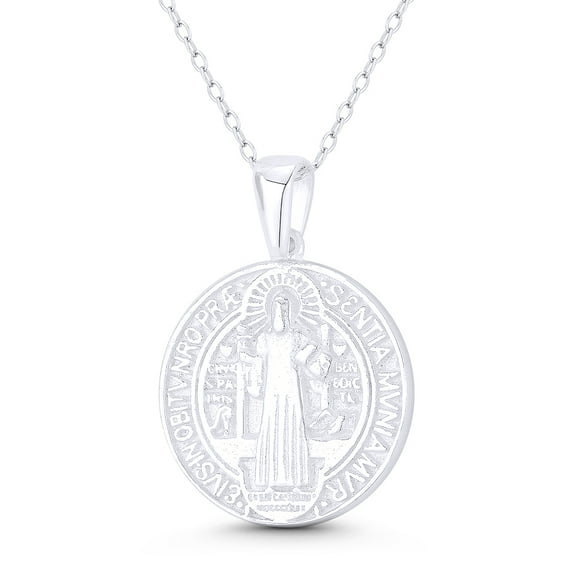 St. Benedict of Nursia & Cross Reversible 20mm (0.8in) Medal Pendant in .925 Sterling Silver