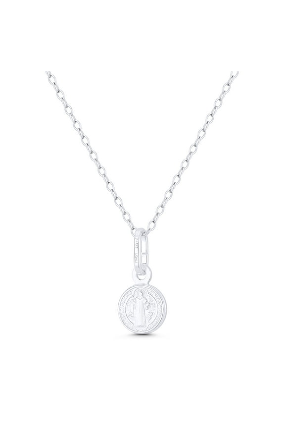 St. Benedict of Nursia & Cross Reversible 8mm (0.3in) Medal Pendant in .925 Sterling Silver