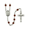 thumbnail image 1 of St. Bernadine of Sienna Silver-Plated Rosary 6mm January Red Fire Polished Beads Crucifix Size 1 3/8 x 3/4 medal charm, 1 of 1