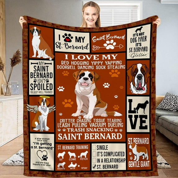 St Bernard Dog Blanket Dog Print Blanket Cozy Warm Soft Blanket Fluffy Blankets Small Puppy Blankets Birthday Gifts- Saint Bernard Blanket for Girls Dog Theme Gifts (Medium (60x50 inches))