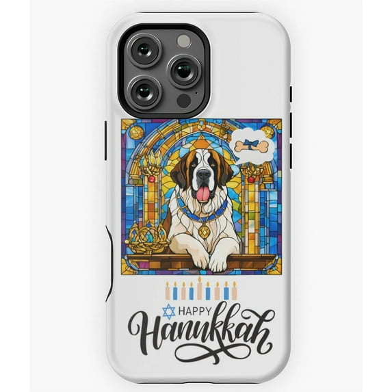 St Bernard Dog Hanukkah Menorah Phone Case for iPhone 16 15 14 13 12 11 Pro Max