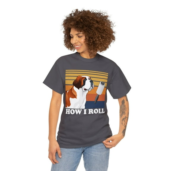 St Bernard & Lint Roller 'This is How I Roll' Funny Dog T-Shirt