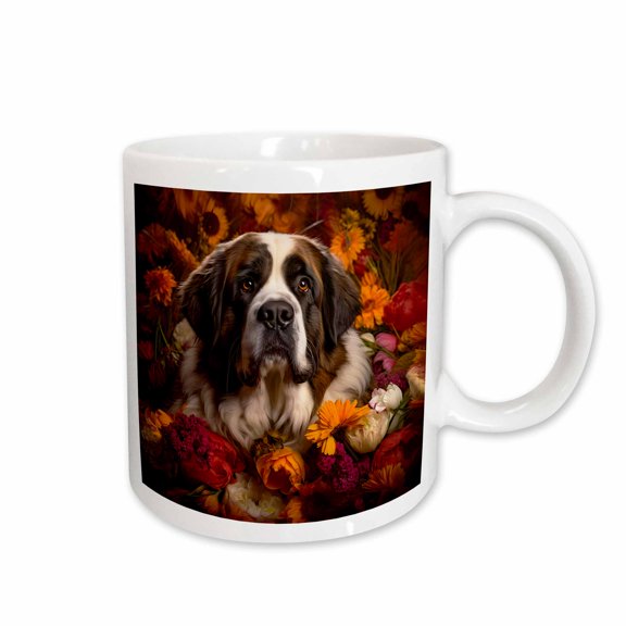 3drose, St. Bernard with Floral Background, 11oz Mug