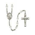 thumbnail image 1 of St. Bernard of Montjoux Silver-Plated Rosary 6mm April Crystal Fire Polished Beads Crucifix Size 1 3/8 x 3/4 medal charm, 1 of 1