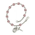thumbnail image 1 of St. Boniface Silver Plate Rosary Bracelet 6mm June Light Purple Fire Polished Beads Crucifix Size 5/8 x 1/4 medal charm, 1 of 1