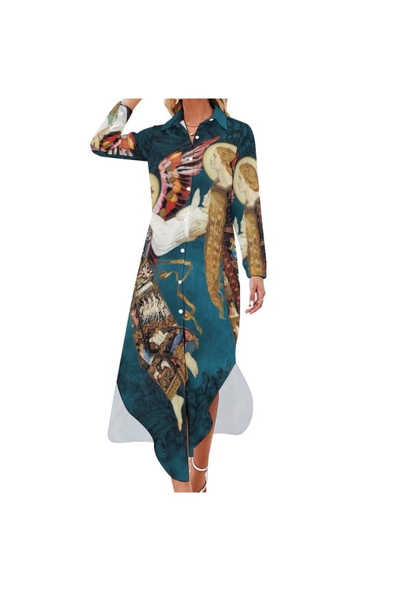 St. Bridie - Carried by Angels. Celtic Angelic art. Long Sleeved Shirt Dress women's summer jumpsuit beach dress
