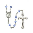 thumbnail image 1 of St. Brigid of Ireland Silver-Plated Rosary 6mm September Blue Fire Polished Beads Crucifix Size 1 5/8 x 1 medal charm, 1 of 1