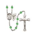 thumbnail image 1 of St. Camillus of Lellis / Nurse Silver-Plated Rosary 6mm August Green Fire Polished Beads Crucifix Size 1 5/8 x 1 medal charm, 1 of 1