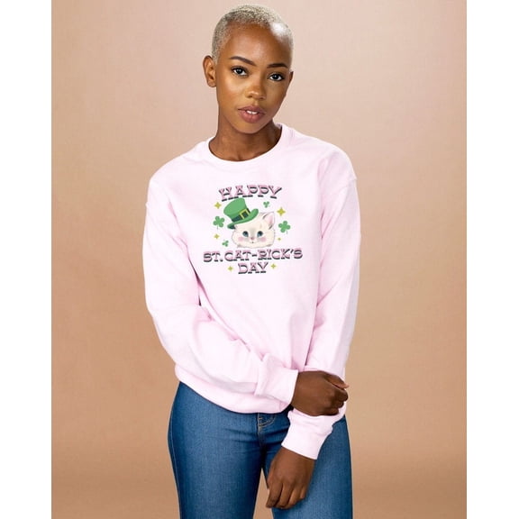 St. Cat-Ricks Day Crewneck T-Shirt, Trendy St Pattys Day T-Shirt, St. Patricks Day Festive