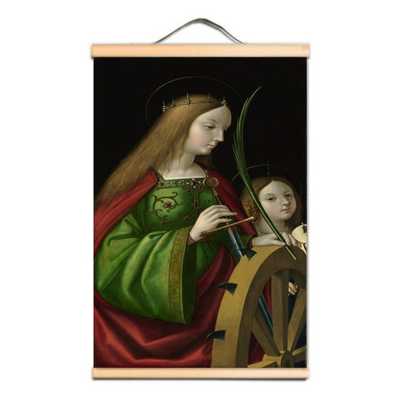 St. Catherine Famous Vintage Oil Painting - Leonardo da Vinci Antique Hanging Canvas Print Art Scroll Painting Wall Art Banner For Living Room Office Christ Church Gallery Home Decor,Multicolor