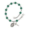 thumbnail image 1 of St. Catherine of Sweden Silver Plate Rosary Bracelet 6mm December Blue Fire Polished Beads Crucifix Size 5/8 x 1/4 medal, 1 of 1