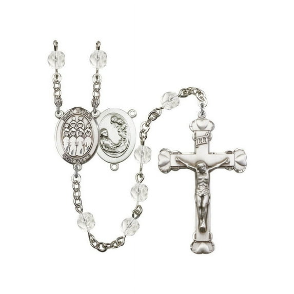 St. Cecilia / Choir Silver-Plated Rosary 6mm April Crystal Fire Polished Beads Crucifix Size 1 5/8 x 1 medal charm