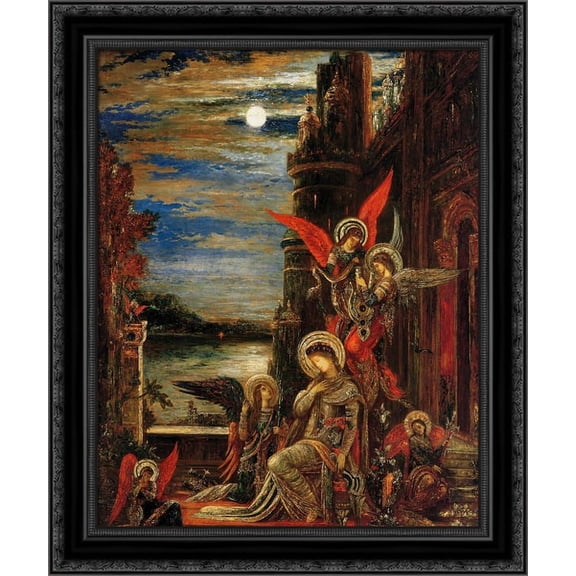 St. Cecilia (The Angels Announcing her Coming Martyrdom) 20x24 Black Ornate Wood Framed Canvas Art by Moreau, Gustave