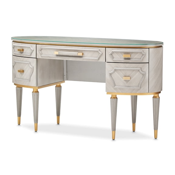 St. Charles Vanity Desk with Glass Top - Dove Gray