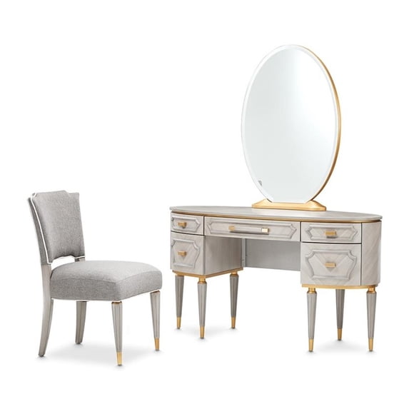 St. Charles Vanity Desk with Mirror and Chair - Dove Gray