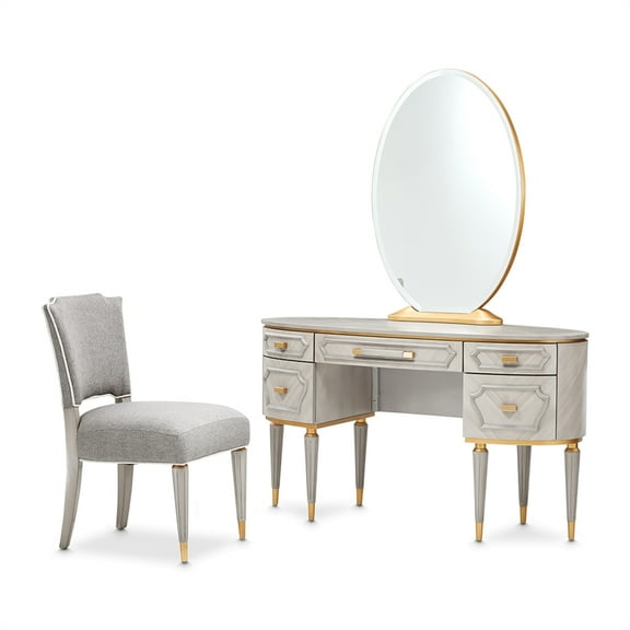 St. Charles Vanity Desk with Mirror and Chair - Dove Gray