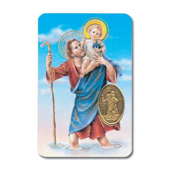 St. Chirstoher Motorist Prayer Laminated Catholic Prayer Holy Card with Medal and Prayer on Back