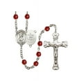 thumbnail image 1 of St. Christopher / Army Silver-Plated Rosary 6mm July Red Fire Polished Beads Crucifix Size 1 5/8 x 1 medal charm, 1 of 1