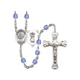 thumbnail image 1 of St. Christopher/Baseball Silver-Plated Rosary 6mm September Blue Fire Polished Beads Crucifix Size 1 5/8 x 1 medal charm, 1 of 1