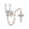 thumbnail image 1 of St. Christopher / EMT Silver-Plated Rosary 6mm October Pink Fire Polished Beads Crucifix Size 1 3/8 x 3/4 medal charm, 1 of 1