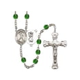 thumbnail image 1 of St. Christopher/Football Silver-Plated Rosary 6mm May Green Fire Polished Beads Crucifix Size 1 5/8 x 1 medal charm, 1 of 1