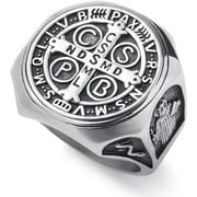 KASAKI St Christopher George Benedict Ring for Men Stainless Steel Religious Amulet Ring Size 8/9/10/11/12/13