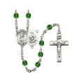 thumbnail image 1 of St. Christopher / Marines Silver-Plated Rosary 6mm May Green Fire Polished Beads Crucifix Size 1 3/8 x 3/4 medal charm, 1 of 1