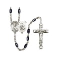 thumbnail image 1 of St. Christopher / Marines Silver-Plated Rosary 8x5mm Black Onyx Beads Crucifix Size 1 3/4 x 1 medal charm, 1 of 1