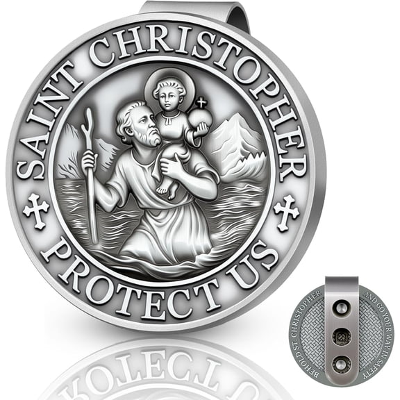 St Christopher Medal for Car - Visor Clips for Cars, Christian Car Accessory, Double-Sided Saint Christopher Medal, New Driver Gifts, Drive Safe Visor Clip for Families, Friends