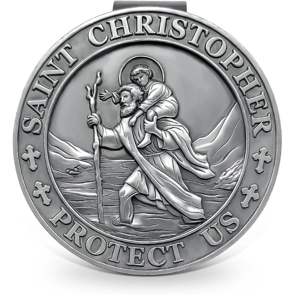 St Christopher Medal for Car, Visor Clips for Cars, Raised Lettering Saint Christopher Medal for Car Visor, Gift for Drivers, Car Travel Accessories for Long Trips Families, Friends