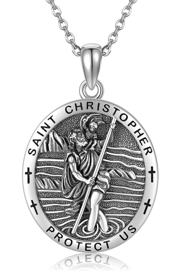 St. Christopher Necklace 925 Sterling Silver Catholic Medallions Saint Christopher Pendant Protection Amulet Pendant Religious Jewelry For Men Women