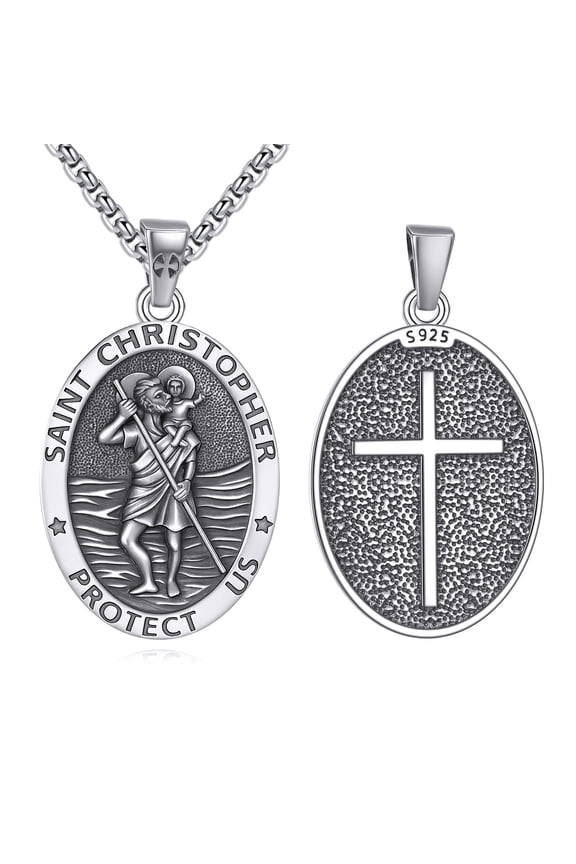 St Christopher Necklace Sterling Silver Saint Christopher Pendant Christain Jewelry Gifts for Men Women