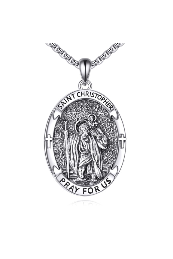 St Christopher Necklace for Men 925 Sterling Silver Saint Christopher Pendant Necklace Protect Jewelry Gifts