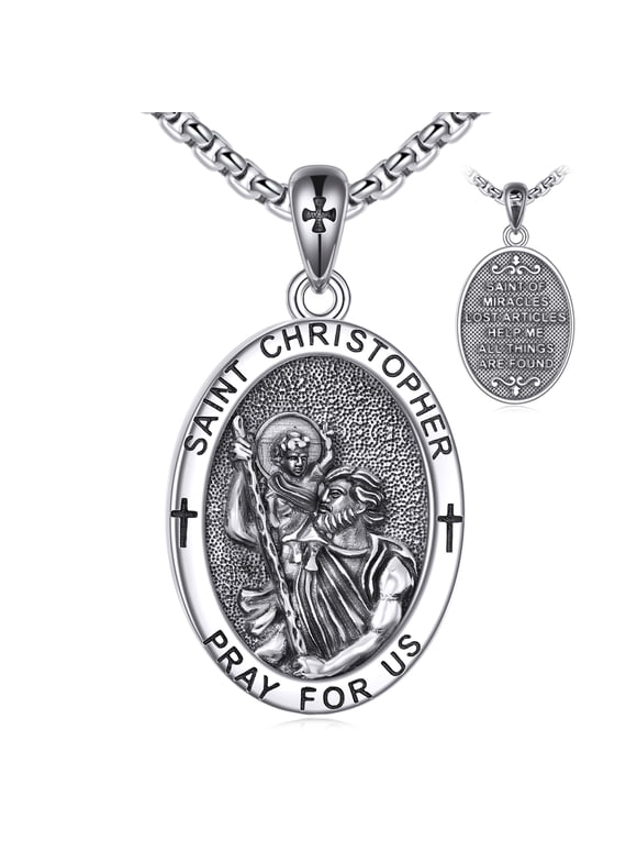 St Christopher Necklace for Men S925 Sterling Silver Saint Christopher Pendant Necklace Religious medals Jewelry Gift
