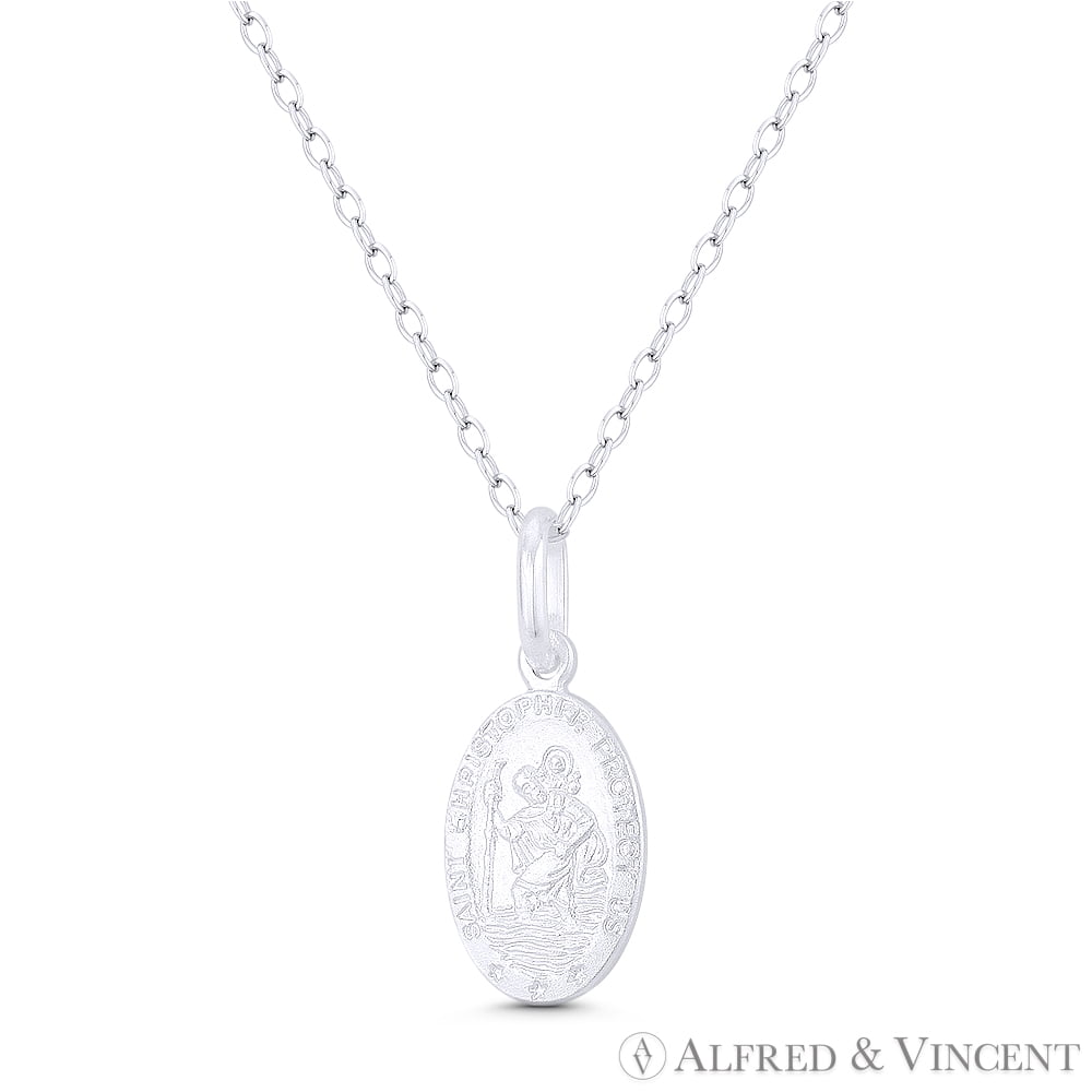 St. Christopher, Patron Saint of Travelers 20x9mm (0.8inx0.35in) Medallion Pendant & Chain Necklace in .925 Sterling Silver