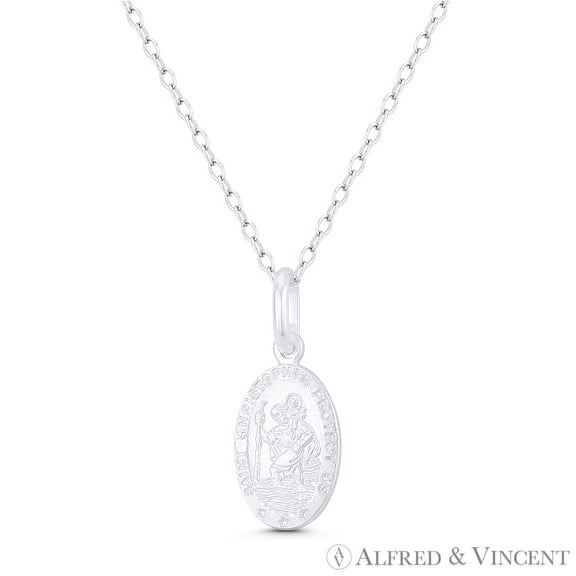 St. Christopher, Patron Saint of Travelers 20x9mm (0.8inx0.35in) Medallion Pendant & Chain Necklace in .925 Sterling Silver
